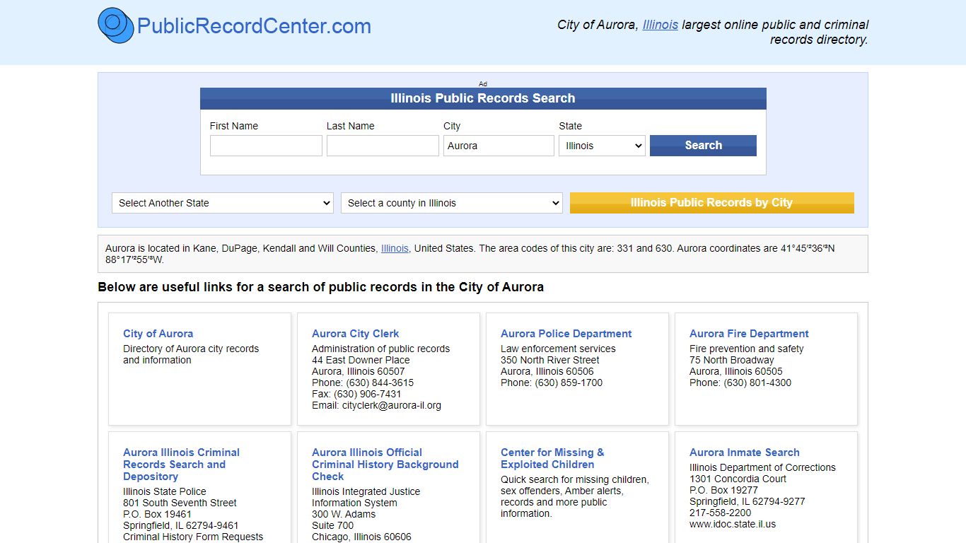 Aurora Illinois Public Records and Criminal Background Check