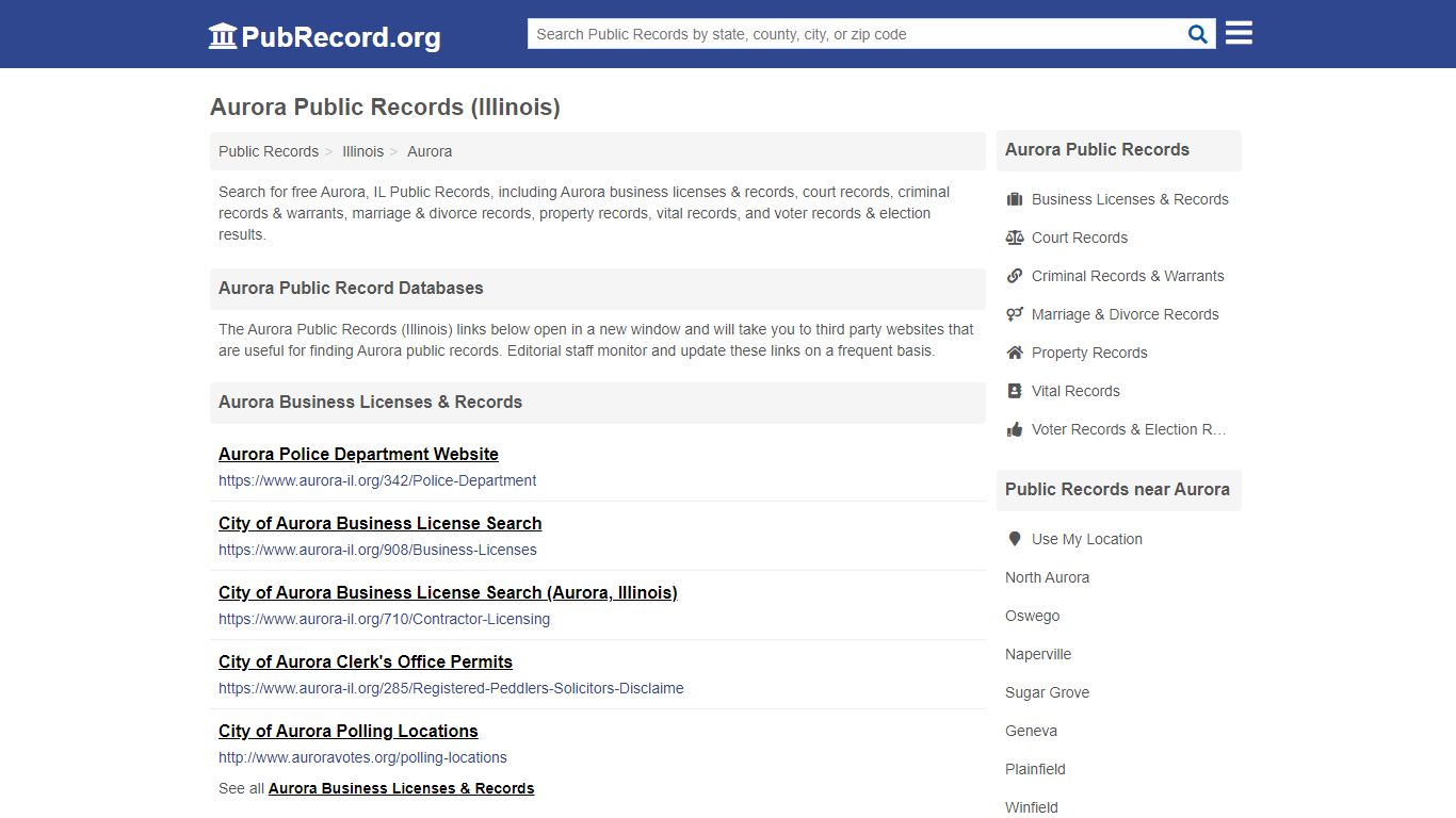 Free Aurora Public Records (Illinois Public Records) - PubRecord.org